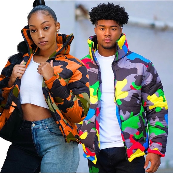 Camouflage Orange Bubble Parka - Picture 3 of 4